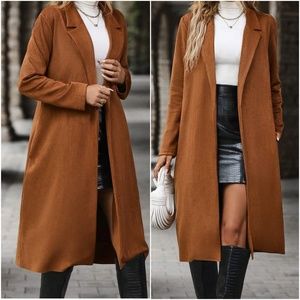 Luxe Rust Vegan Suede Open Front Long Coat Jacket